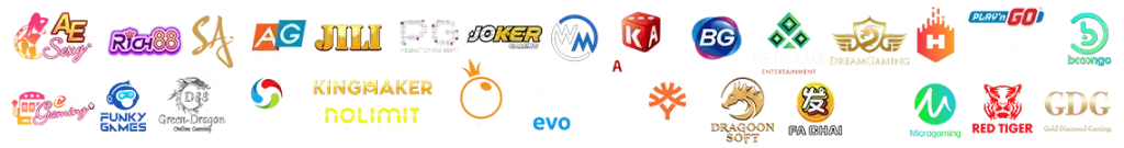 โลโก้ค่ายเกมคาสิโนออนไลน์ของ Marang88 รวมค่ายเกมสล็อตและบาคาร่า เช่น JILI, Joker Gaming, PG, Kingmaker, Evolution และค่ายเกมชั้นนำ เว็บตรง marang88 เล่นง่ายจ่ายเร็ว 